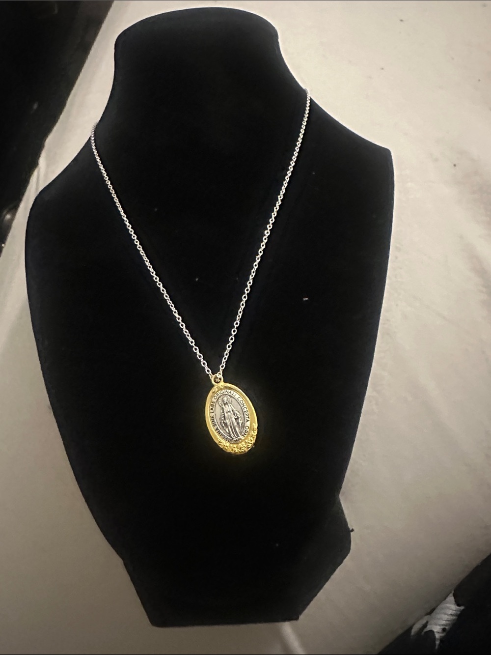 Gold and Silver Two-Tone Oval Religious Pendant Necklace - Women